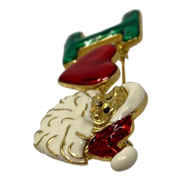 Santa Claus Brooch Vintage Brooch Red White Green Enamel Signed SFJ Number 0190 - Picture 4 of 12